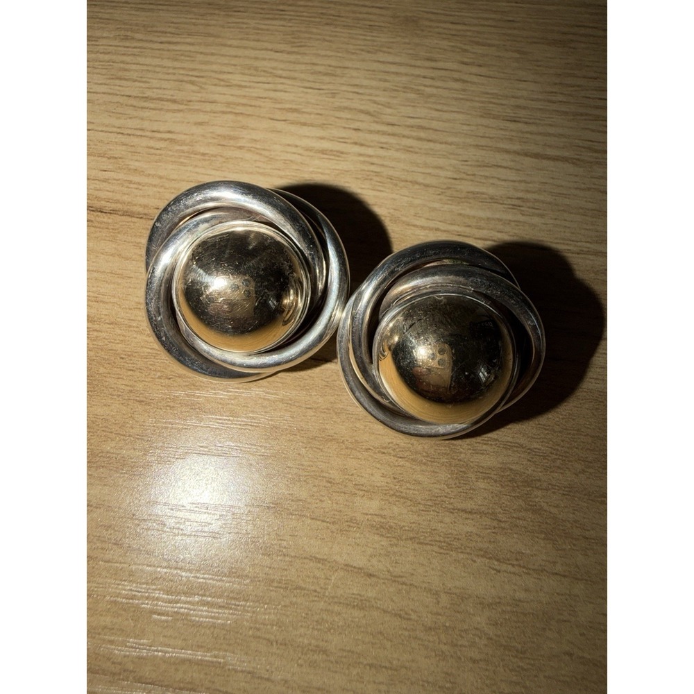 STERLING SILVER ISRAELI ELECTROFORM LOVE KNOT W/GOLD‎ BALL CLIP/PIERCED EARRINGS